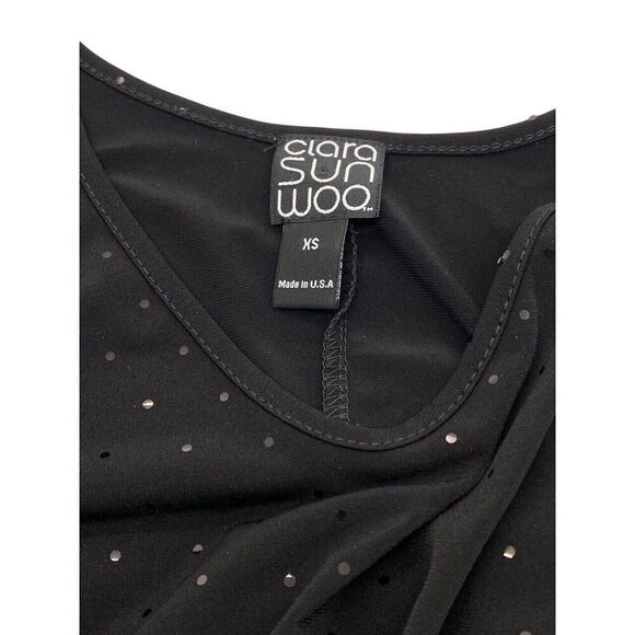 Clara Sun Woo Black Cold Shoulder Tunic Sparkle Reflective Dots Festive Size XS - Picture 6 of 8